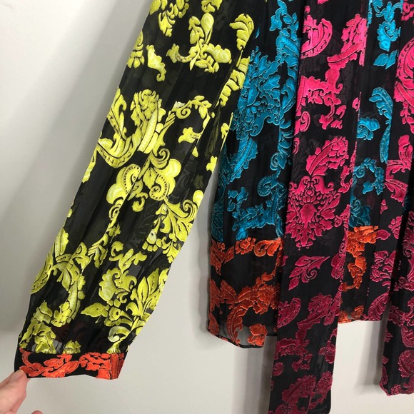 NWT Alice + Olivia Jeannie Show Me Love Tie Neck Silk Jacquard Velvet Blouse M - Picture 8 of 16